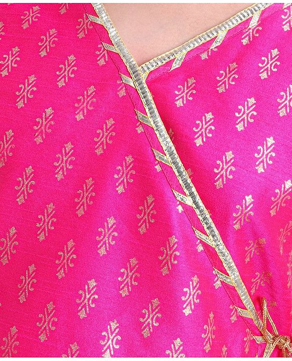 Pine Kids Woven Half Sleeves Zari Design Lehenga & Choli Set with Dupatta - Pink