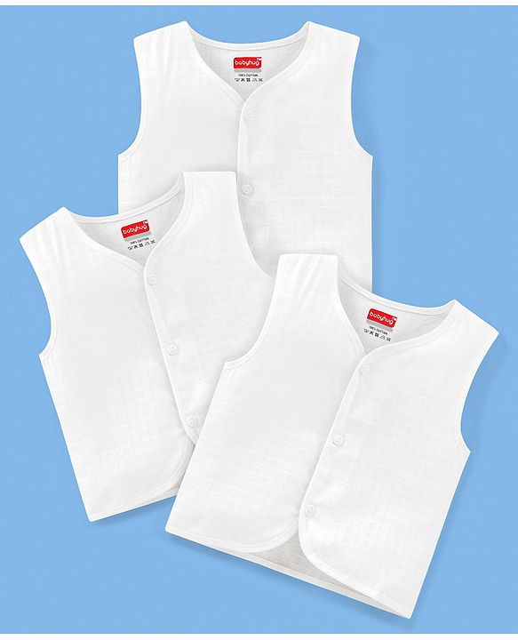 Babyhug 100% Cotton Sleeveless Jhablas Pack Of 3 - White