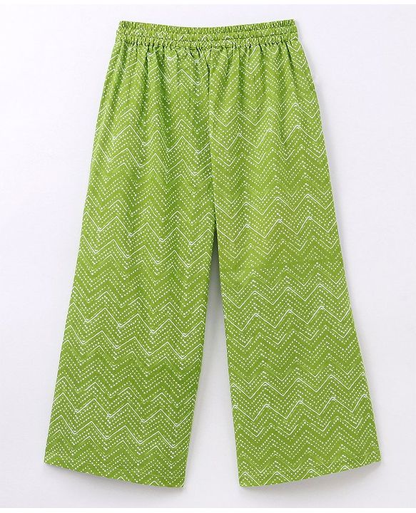 Pine Kids 100% Cotton Sleeveless Kurti & Salwar Set with Dupatta Floral Print - Lime Green
