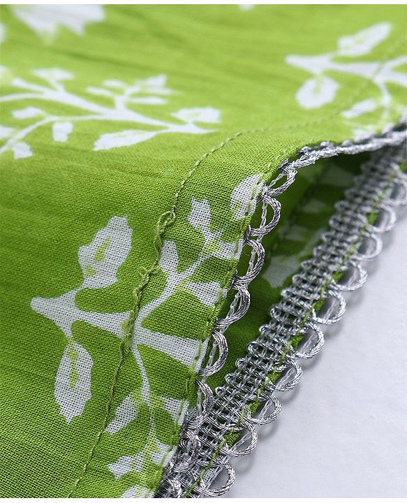 Pine Kids 100% Cotton Sleeveless Kurti & Salwar Set with Dupatta Floral Print - Lime Green