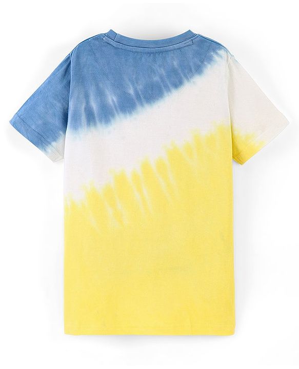 Pine Kids 100% Cotton Knit Half Sleeves Bio Washed T-Shirt Stay Cool Print - Yellow & Blue