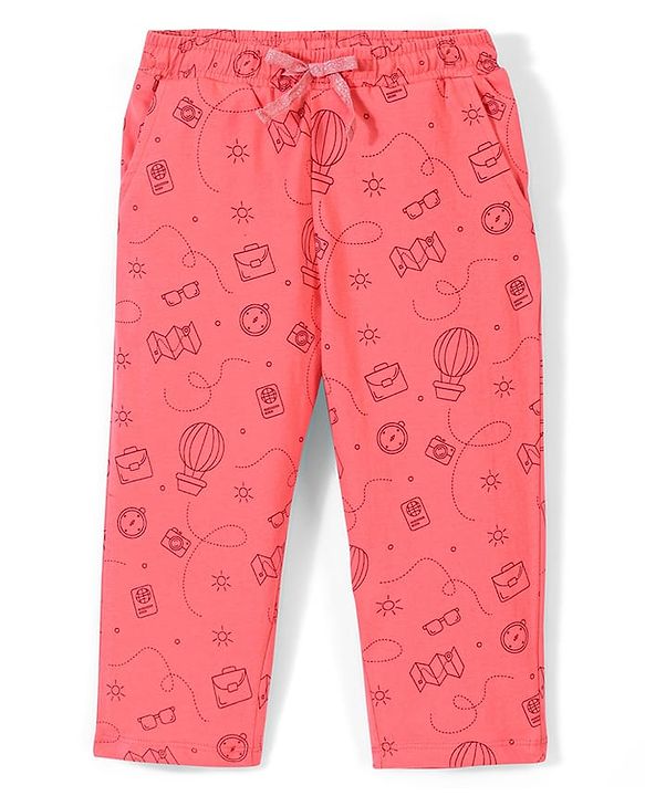 Pine Kids 100% Cotton Bio Washed Half Sleeves Night Suit Travel Print - Sugar Coral