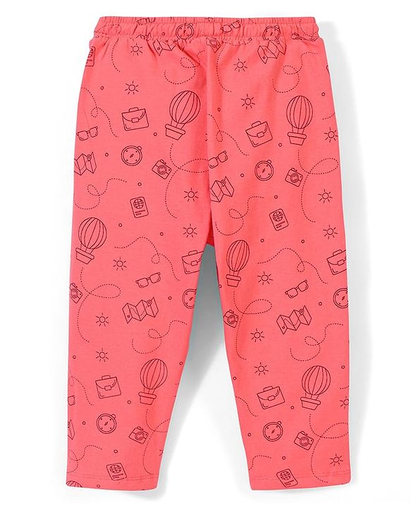 Pine Kids 100% Cotton Bio Washed Half Sleeves Night Suit Travel Print - Sugar Coral