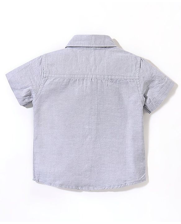 Babyhug 100% Cotton Woven Half Sleeves Solid Oxford Shirt with Badge - Grey