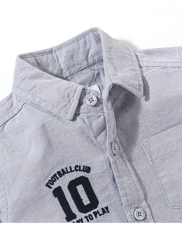 Babyhug 100% Cotton Woven Half Sleeves Solid Oxford Shirt with Badge - Grey