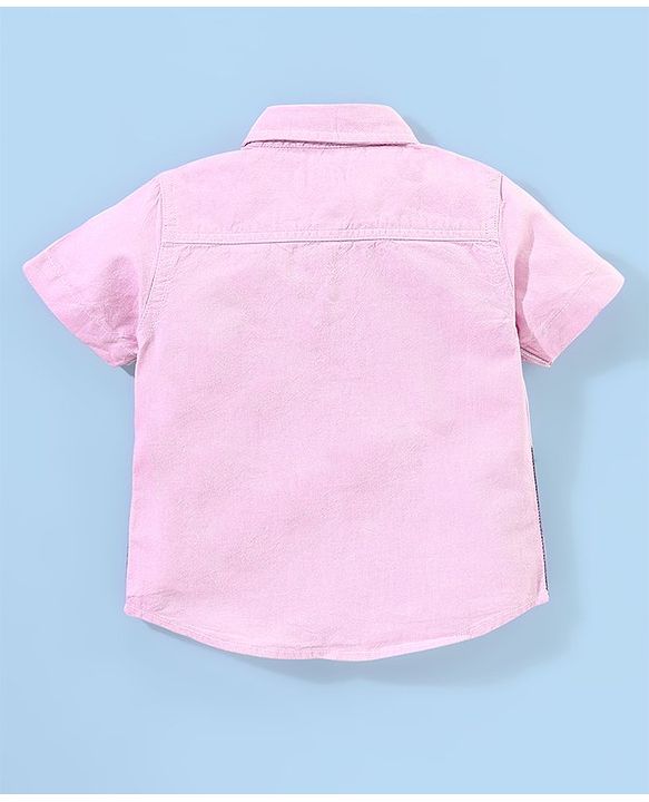 Babyhug Half Sleeves Regular Collar Solid Oxford Shirt with Cut & Sew Pattern - Pink