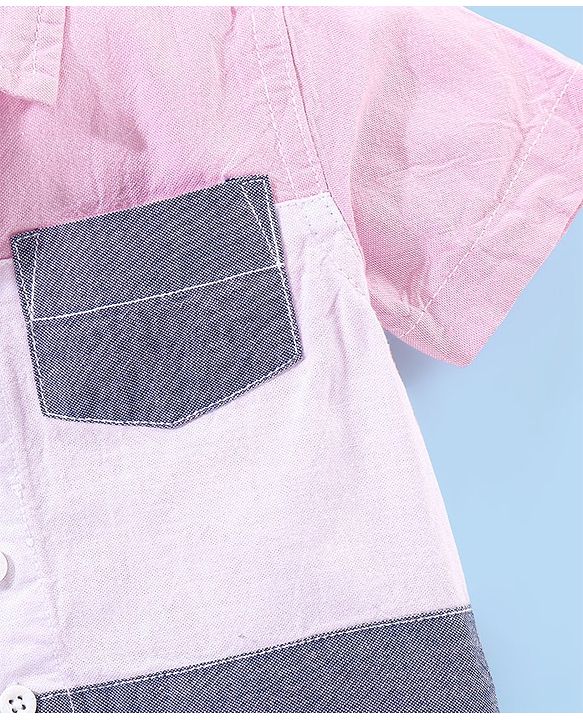 Babyhug Half Sleeves Regular Collar Solid Oxford Shirt with Cut & Sew Pattern - Pink