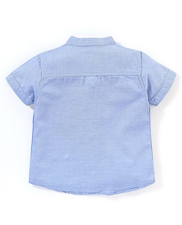 Babyhug 100% Cotton Half Sleeves Solid Oxford Shirt With Front False Suspender -Blue