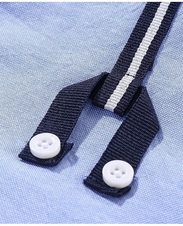 Babyhug 100% Cotton Half Sleeves Solid Oxford Shirt With Front False Suspender -Blue