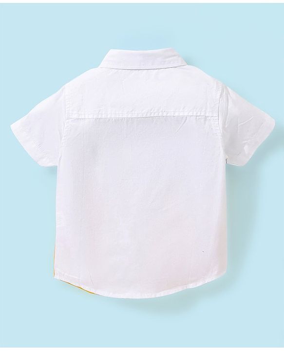Babyhug 100% Cotton Half Sleeves Color Block Shirt- White & Yellow