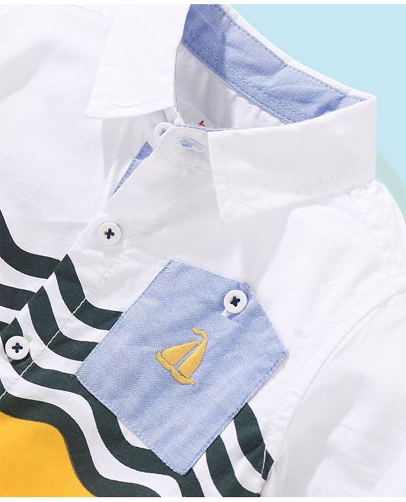 Babyhug 100% Cotton Half Sleeves Color Block Shirt- White & Yellow