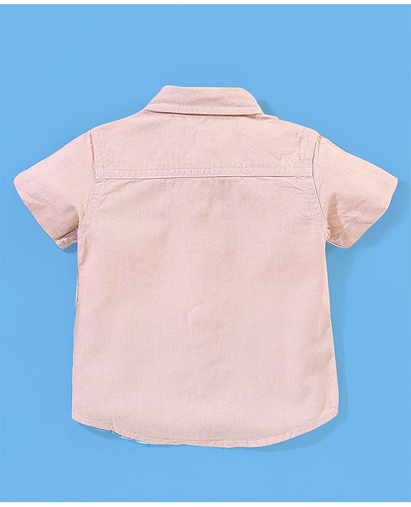 Babyhug 100% Cotton Half Sleeves Cute & Sew Patterned Solid Oxford Shirt - Peach White & Aqua