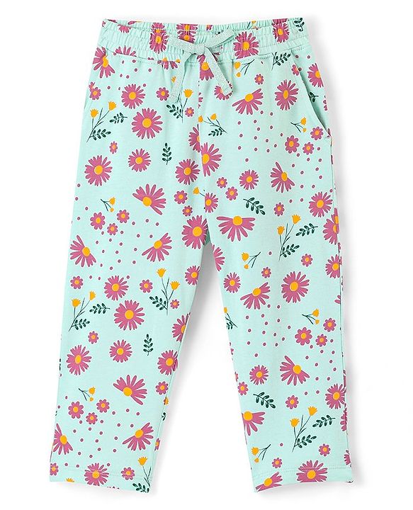 Pine Kids 100% Cotton Knit Cap Sleeve Floral Print Night Suit - Green