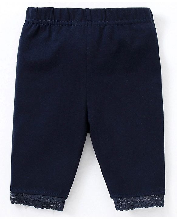 Babyhug Lace Border Three Fourth Leggings - Navy