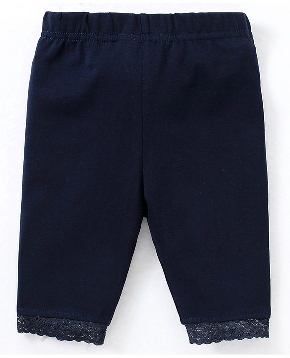 Babyhug Lace Border Three Fourth Leggings - Navy