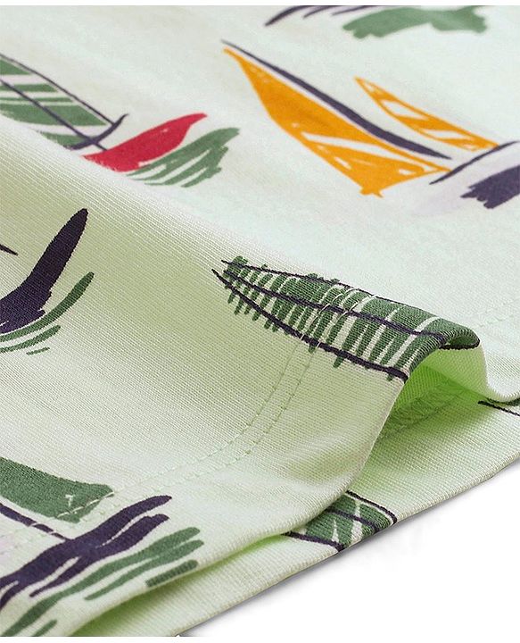Pine Kids Half Sleeves T-Shirt With Knee Length Shorts Boat Print - Lime Cream