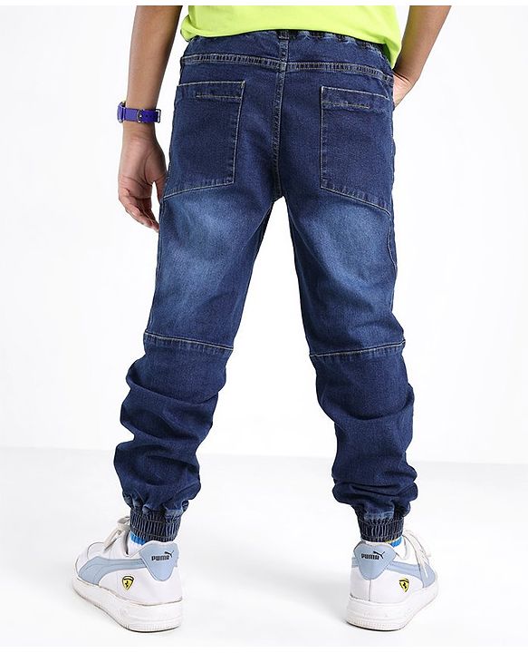 Pine Kids Cotton Elastane Full Length Elasticated Denim Jogger with Draw Cord - Blue