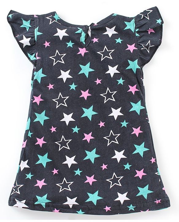 Babyhug Cotton Knit Short Sleeves Nighty Star Print - Navy Blue