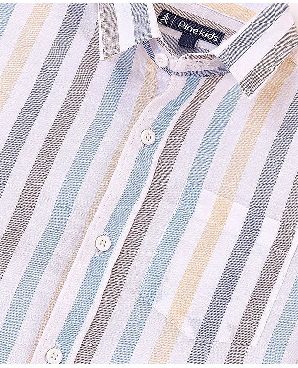 Pine Kids Half Sleeve Spread Collar Striper Shirt - Blue