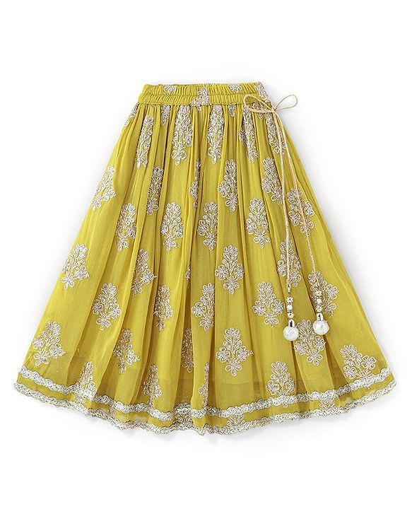 Babyhug Sleeveless Sequenced Choli With Gotta Patti Embroidered Lehenga And Dupatta- Mustard