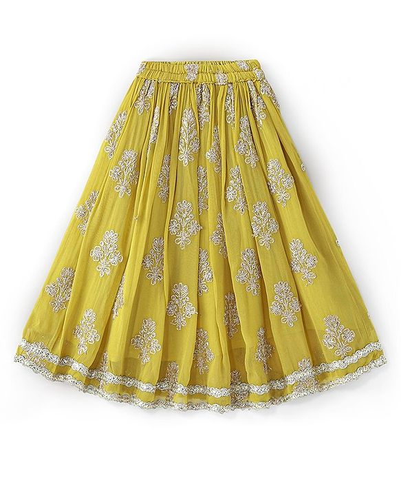 Babyhug Sleeveless Sequenced Choli With Gotta Patti Embroidered Lehenga And Dupatta- Mustard