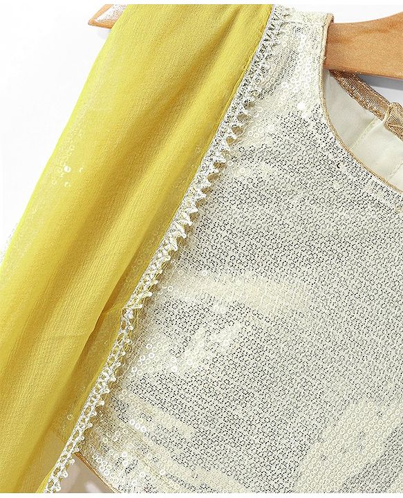 Babyhug Sleeveless Sequenced Choli With Gotta Patti Embroidered Lehenga And Dupatta- Mustard
