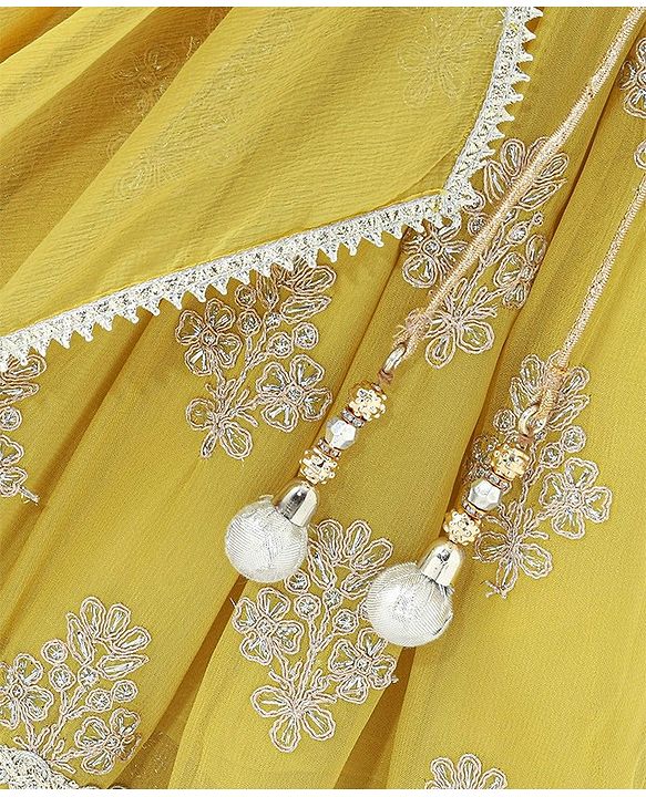 Babyhug Sleeveless Sequenced Choli With Gotta Patti Embroidered Lehenga And Dupatta- Mustard