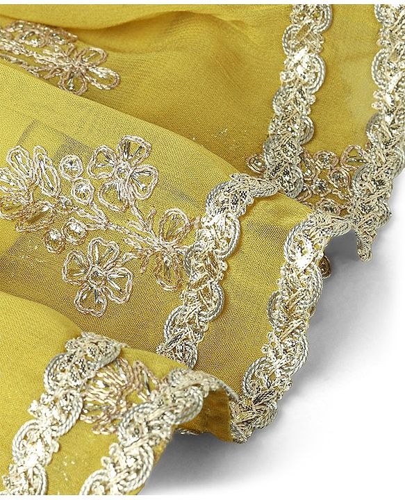 Babyhug Sleeveless Sequenced Choli With Gotta Patti Embroidered Lehenga And Dupatta- Mustard