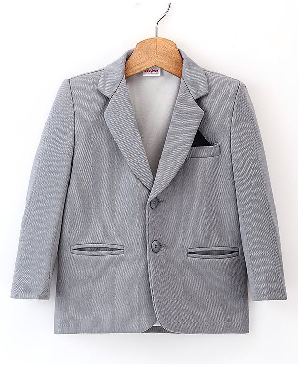 Babyhug Full Sleeves Party Wear Textured Blazer Solid- Grey