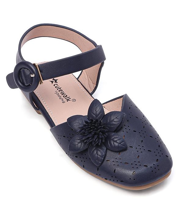Cute Walk by Babyhug Bellies with Buckle Closure Floral Applique - Navy Blue