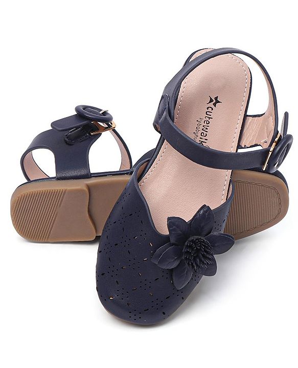 Cute Walk by Babyhug Bellies with Buckle Closure Floral Applique - Navy Blue