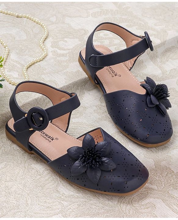 Cute Walk by Babyhug Bellies with Buckle Closure Floral Applique - Navy Blue
