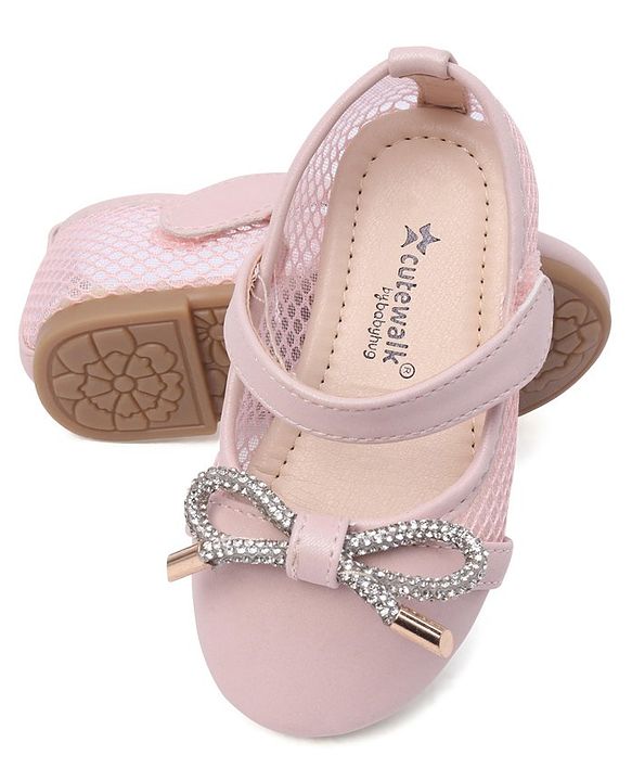 Cute Walk By Babyhug Bellies with Velcro Closure & Bow Applique - Pink