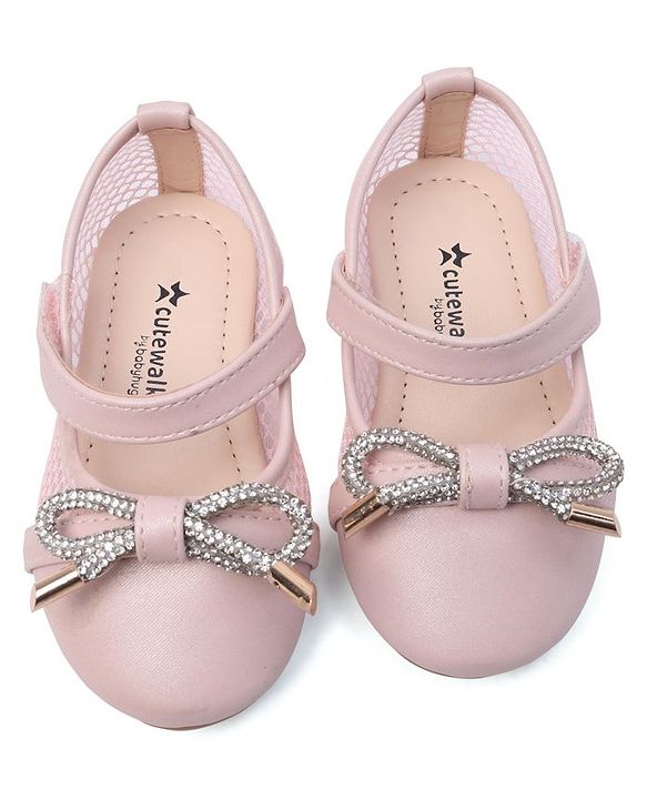 Cute Walk By Babyhug Bellies with Velcro Closure & Bow Applique - Pink