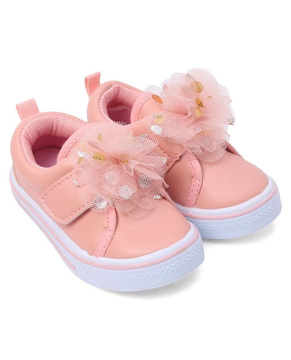 Cute Walk by Babyhug Casual Shoes with Velcro Closure & Floral Applique - Pink