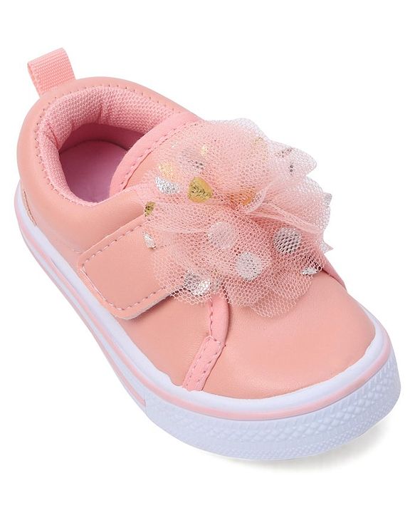 Cute Walk by Babyhug Casual Shoes with Velcro Closure & Floral Applique - Pink
