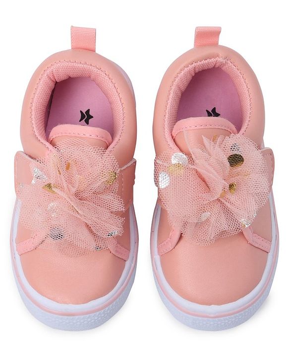 Cute Walk by Babyhug Casual Shoes with Velcro Closure & Floral Applique - Pink