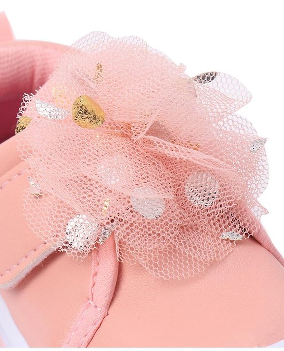 Cute Walk by Babyhug Casual Shoes with Velcro Closure & Floral Applique - Pink
