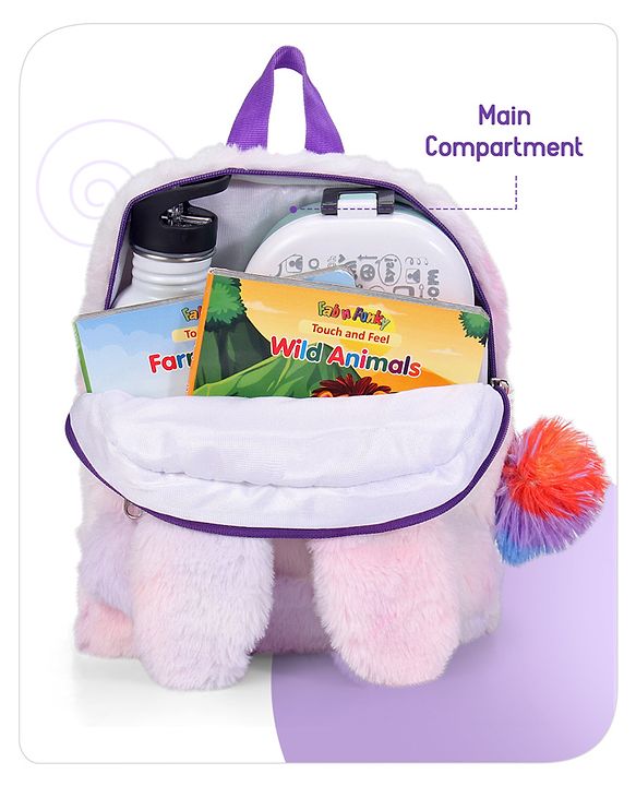 Babyhug Soft Plush Kids Rabbit School Bag Pink - 12 Inches