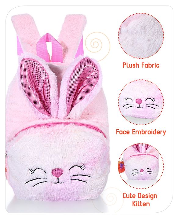 Babyhug Soft Plush Kids Kitten School Bag Purple - 12 Inches