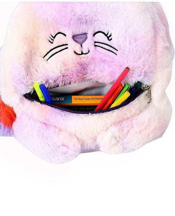 Babyhug Soft Plush Kids Kitten School Bag Purple - 12 Inches