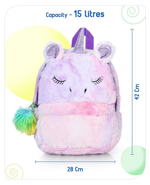 Babyhug Soft Plush Unicorn Twilight Sparkling Kids School Bag Purple & Pink - 12 Inches