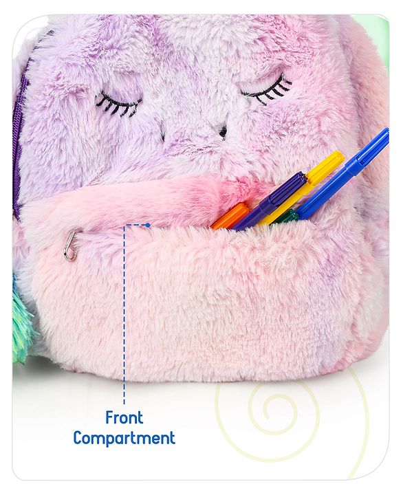 Babyhug Soft Plush Unicorn Twilight Sparkling Kids School Bag Purple & Pink - 12 Inches