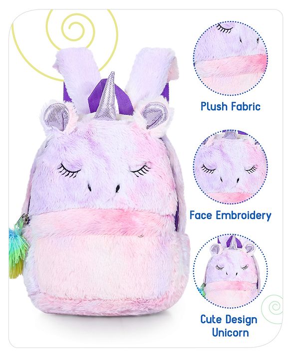 Babyhug Soft Plush Unicorn Twilight Sparkling Kids School Bag Purple & Pink - 12 Inches