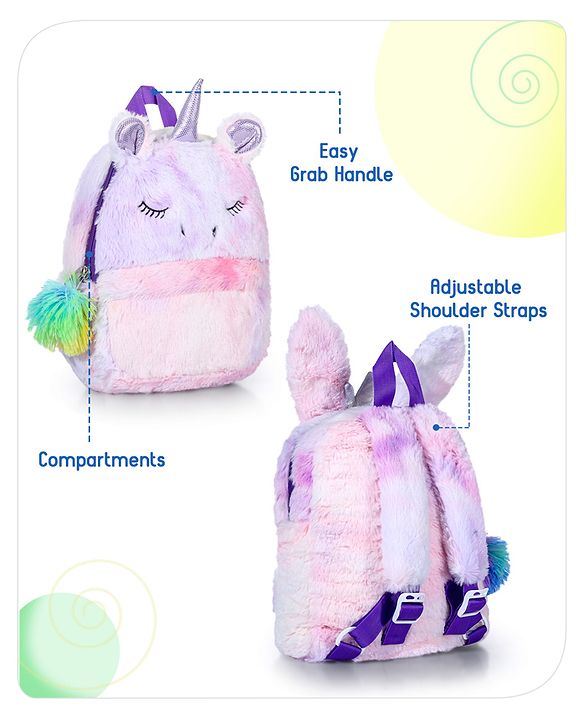 Babyhug Soft Plush Unicorn Twilight Sparkling Kids School Bag Purple & Pink - 12 Inches