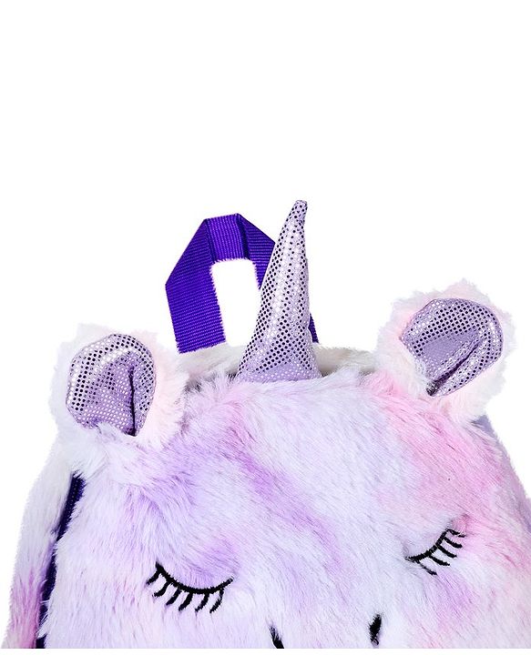 Babyhug Soft Plush Unicorn Twilight Sparkling Kids School Bag Purple & Pink - 12 Inches