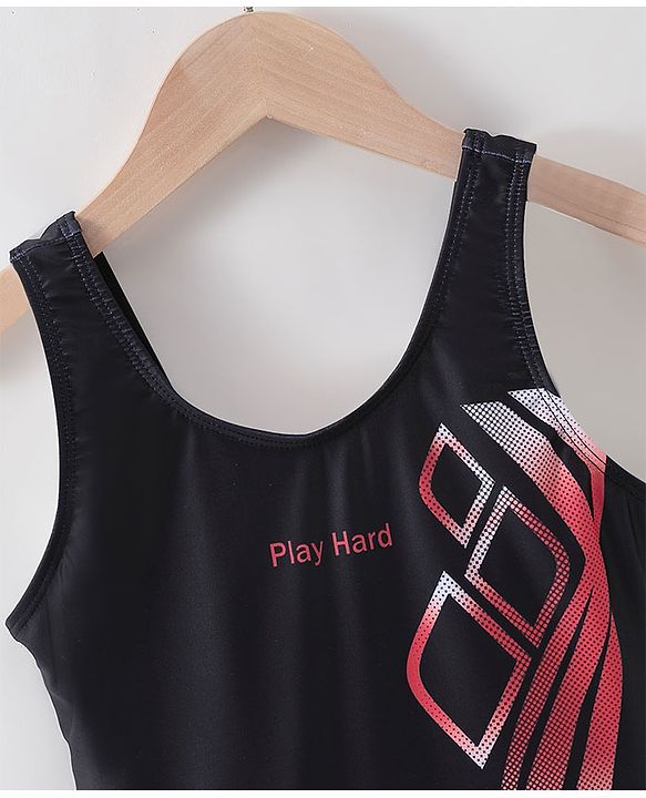 Pine Active Sleeveless V Cut Swimsuit Graphics Print - Black
