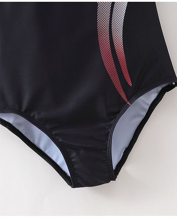 Pine Active Sleeveless V Cut Swimsuit Graphics Print - Black