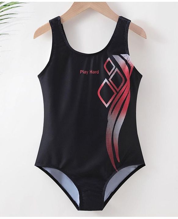 Pine Active Sleeveless V Cut Swimsuit Graphics Print - Black