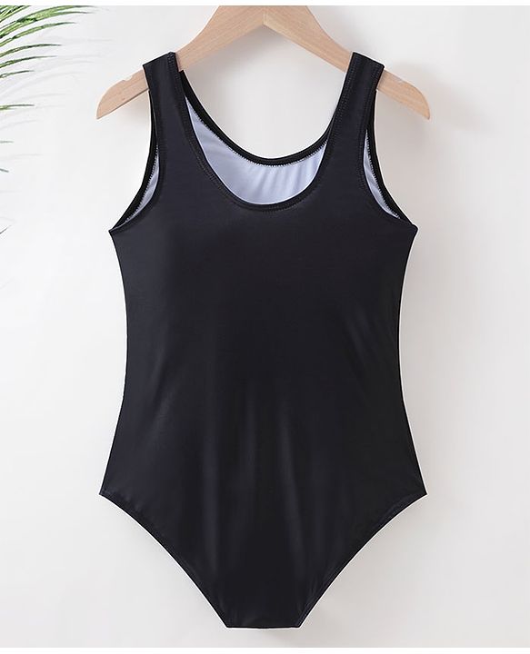 Pine Active Sleeveless V Cut Swimsuit Graphics Print - Black